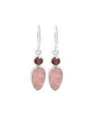 Rhodochrosite & Garnet Drop Earrings - 925 Sterling Silver Jewelry
