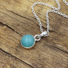 Round Amazonite Pendant, Sterling Silver Pendant, Pendant with Chain, Bezel Pendant, Birthstone Pendant, Charm Pendant for Women