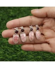 Rhodochrosite & Garnet Drop Earrings - 925 Sterling Silver Jewelry