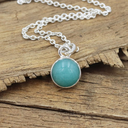 Round Amazonite Pendant, Sterling Silver Pendant, Pendant with Chain, Bezel Pendant, Birthstone Pendant, Charm Pendant for Women