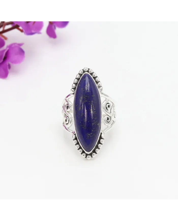 Lapis Lazuli Ring in 925 Sterling Silver Handmade Boho Style Jewelry