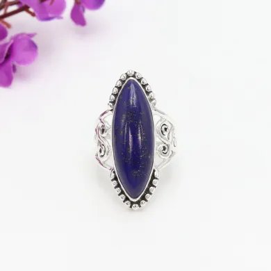 Lapis Lazuli Ring in 925 Sterling Silver Handmade Boho Style Jewelry