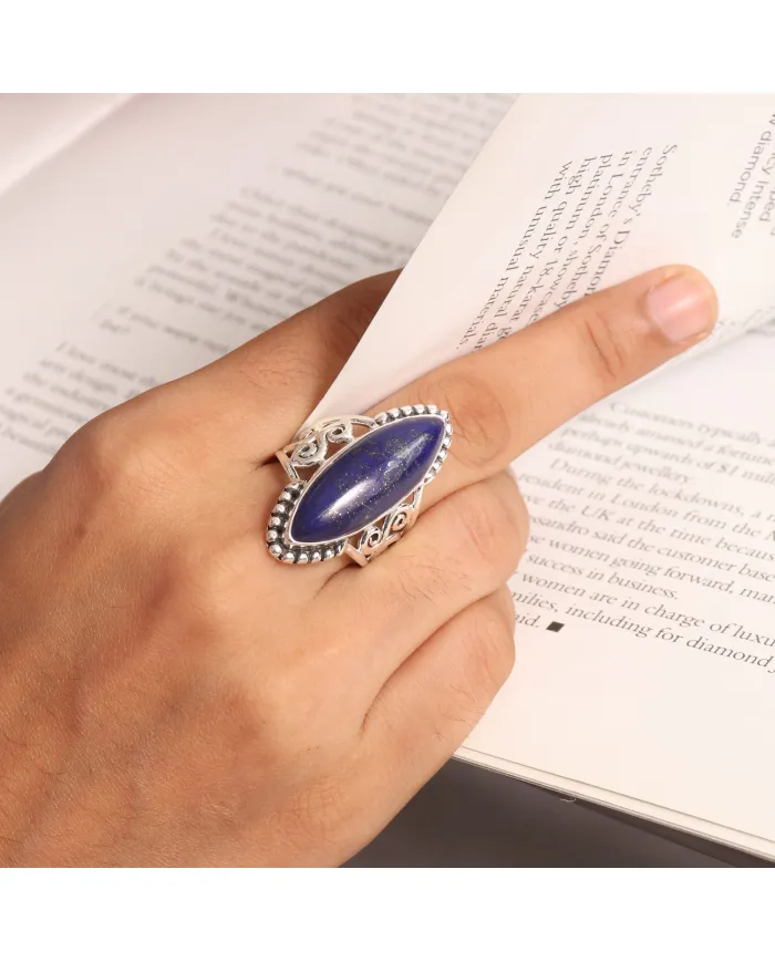 Lapis Lazuli Ring 925 Sterling Silver | Handmade Boho Style Jewelry