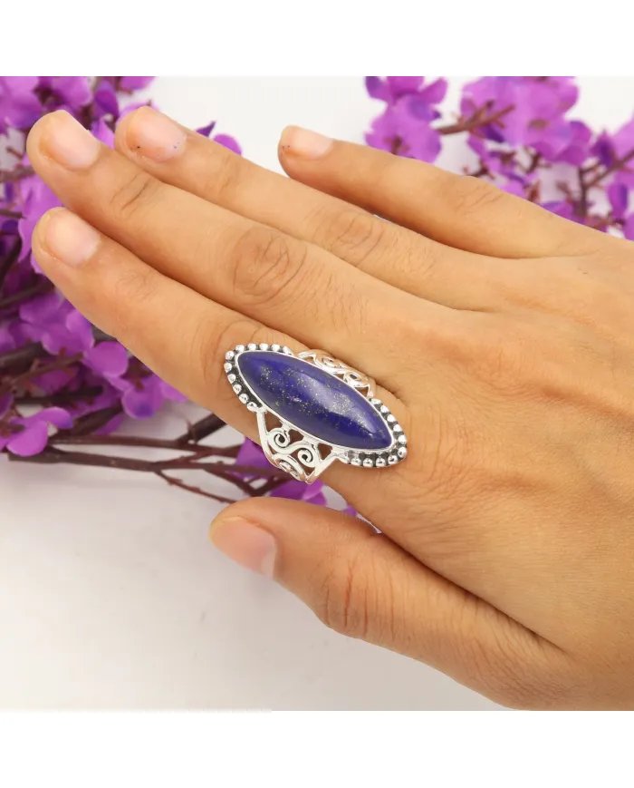 Lapis Lazuli Ring in 925 Sterling Silver Handmade Boho Style Jewelry