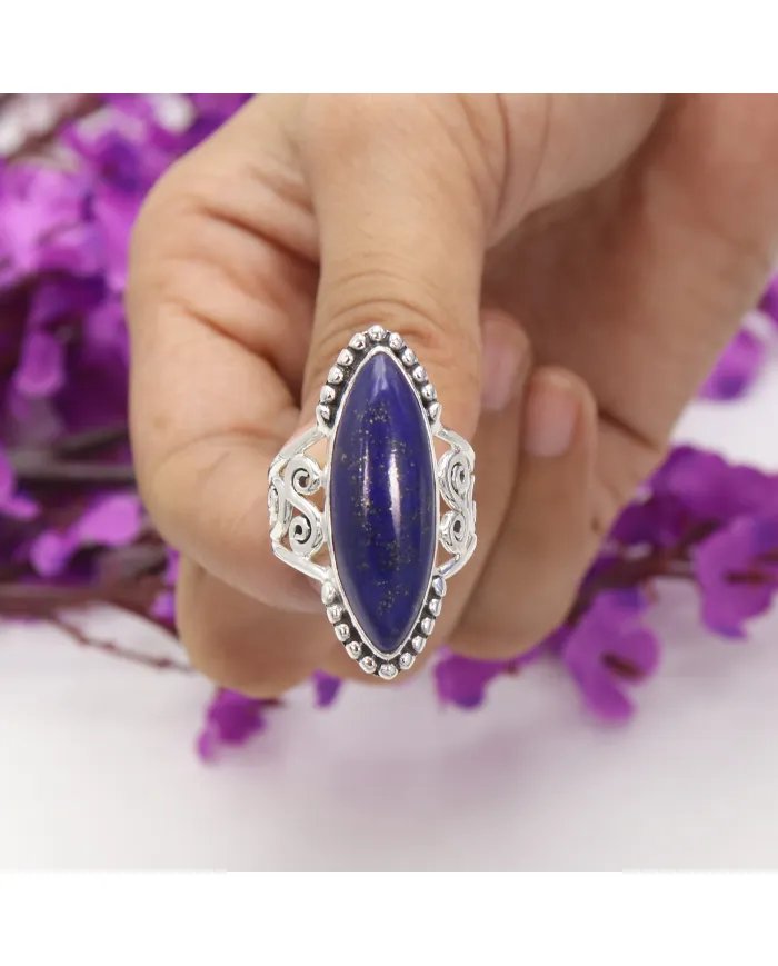 Lapis Lazuli Ring in 925 Sterling Silver Handmade Boho Style Jewelry