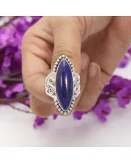 Lapis Lazuli Ring in 925 Sterling Silver Handmade Boho Style Jewelry
