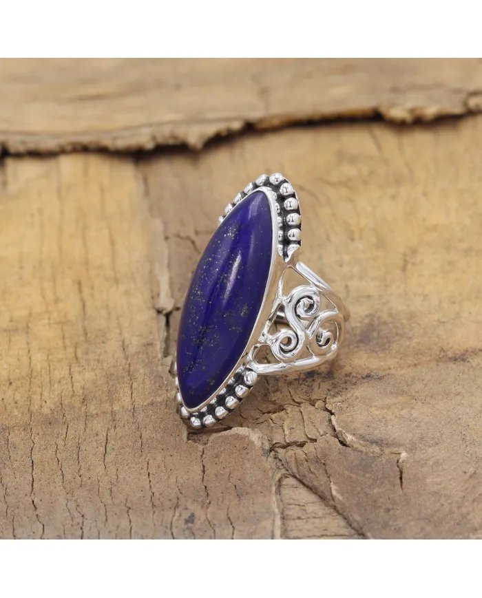 Lapis Lazuli Ring in 925 Sterling Silver Handmade Boho Style Jewelry