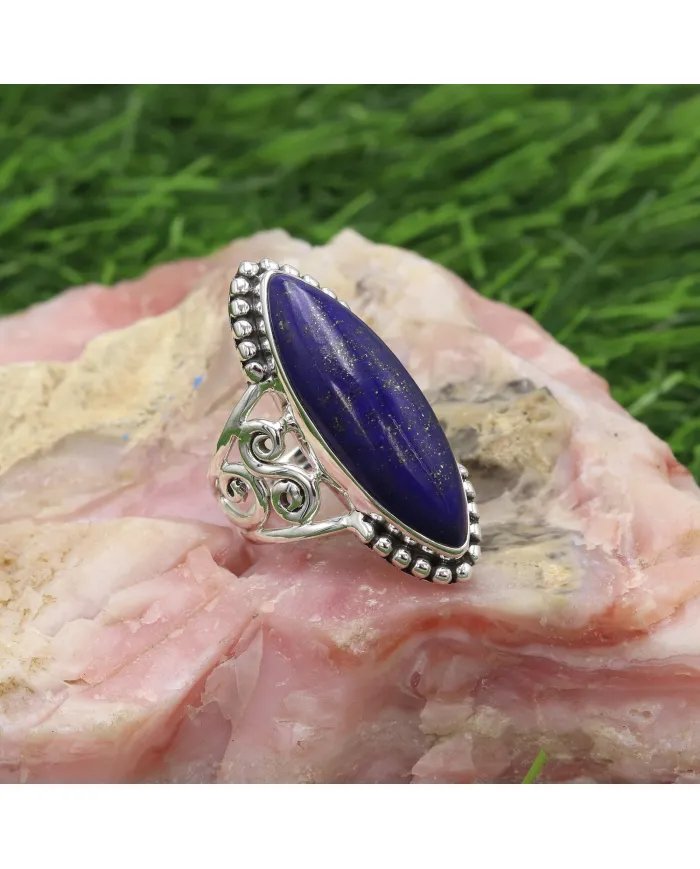 Lapis Lazuli Ring in 925 Sterling Silver Handmade Boho Style Jewelry