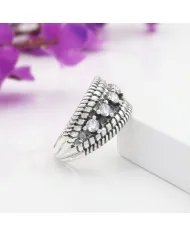 Swarovski Crystal Ring - 925 Sterling Silver Textured Band Jewelry