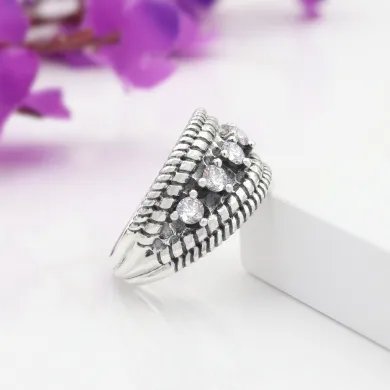 Swarovski Crystal Ring - 925 Sterling Silver Textured Band Jewelry