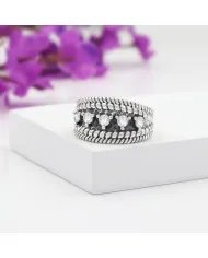 Swarovski Crystal Ring - 925 Sterling Silver Textured Band Jewelry