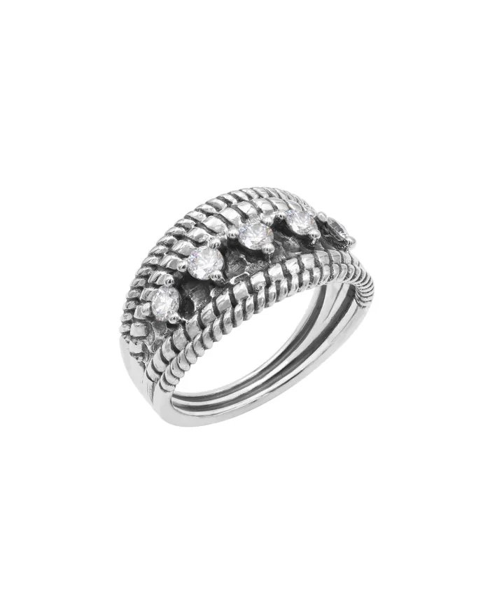 Swarovski Crystal Ring - 925 Sterling Silver Textured Band Jewelry