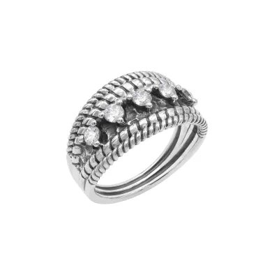 Swarovski Crystal Ring - 925 Sterling Silver Textured Band Jewelry