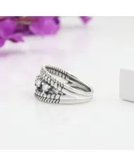 Swarovski Crystal Ring - 925 Sterling Silver Textured Band Jewelry