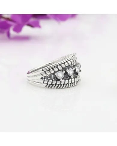 Swarovski Crystal Ring - 925 Sterling Silver Textured Band Jewelry