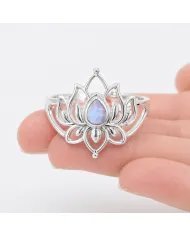 Rainbow Moonstone Lotus Ring - 925 Sterling Silver Handmade Jewelry
