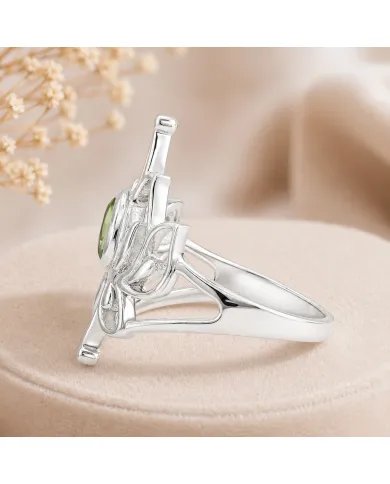 Peridot Lotus Ring - 925 Sterling Silver Handmade Gemstone Jewelry