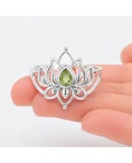 Peridot Lotus Ring - 925 Sterling Silver Handmade Gemstone Jewelry