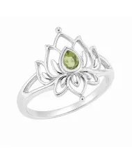 Peridot Lotus Ring - 925 Sterling Silver Handmade Gemstone Jewelry
