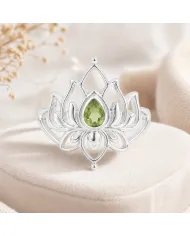 Peridot Lotus Ring - 925 Sterling Silver Handmade Gemstone Jewelry