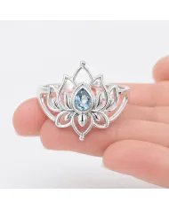 Swiss Blue Topaz Lotus Ring - 925 Sterling Silver Handmade Jewelry
