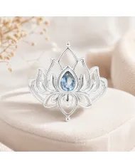 Swiss Blue Topaz Lotus Ring - 925 Sterling Silver Handmade Jewelry