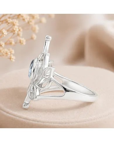 Swiss Blue Topaz Lotus Ring - 925 Sterling Silver Handmade Jewelry