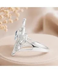 Swiss Blue Topaz Lotus Ring - 925 Sterling Silver Handmade Jewelry