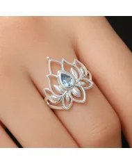 Swiss Blue Topaz Lotus Ring - 925 Sterling Silver Handmade Jewelry