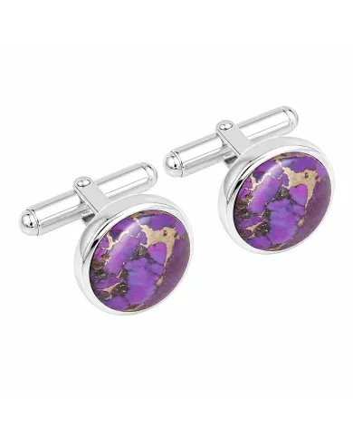 Purple Copper Turquoise Cufflinks - 925 Sterling Silver Men's Accessories