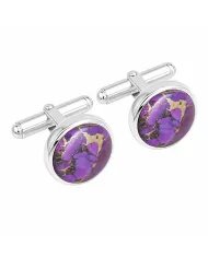 Purple Copper Turquoise Cufflinks - 925 Sterling Silver Men's Accessories