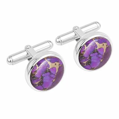 Purple Copper Turquoise Cufflinks - 925 Sterling Silver Men's Accessories