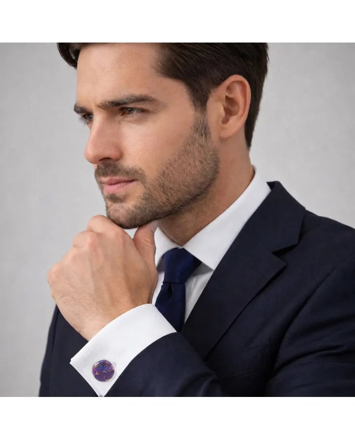 Purple Copper Turquoise Cufflinks - 925 Sterling Silver Men's Accessories