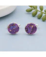 Purple Copper Turquoise Cufflinks - 925 Sterling Silver Men's Accessories
