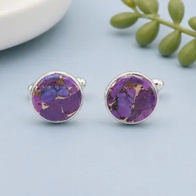 Purple Copper Turquoise Cufflinks - 925 Sterling Silver Men's Accessories