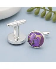 Purple Copper Turquoise Cufflinks - 925 Sterling Silver Men's Accessories
