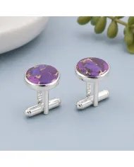 Purple Copper Turquoise Cufflinks - 925 Sterling Silver Men's Accessories