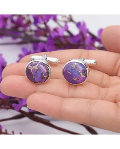 Purple Copper Turquoise Cufflinks - 925 Sterling Silver Men's Accessories