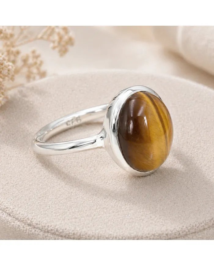Tiger Eye Gemstone Ring in 925 Sterling Silver Handmade Jewelry