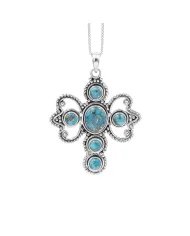 Blue Copper Turquoise Cross Pendant – 925 Sterling Silver Handmade Jewelry