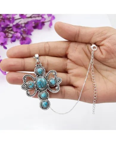 Blue Copper Turquoise Cross Pendant – 925 Sterling Silver Handmade Jewelry