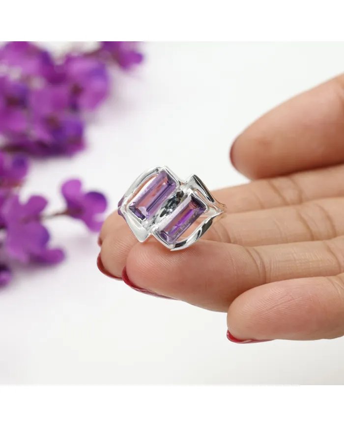 Elegant Amethyst Gemstone Ring in 925 Sterling Silver Jewelry