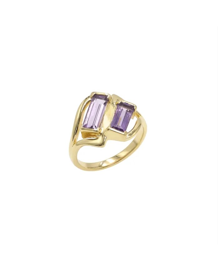 Elegant Amethyst Gemstone Ring in Gold Plated 925 Sterling Silver Jewelry