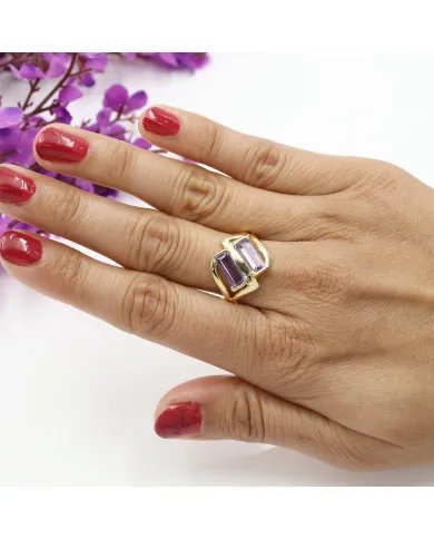 Amethyst Gemstone Ring - Gold Plated 925 Silver Handmade Jewelry