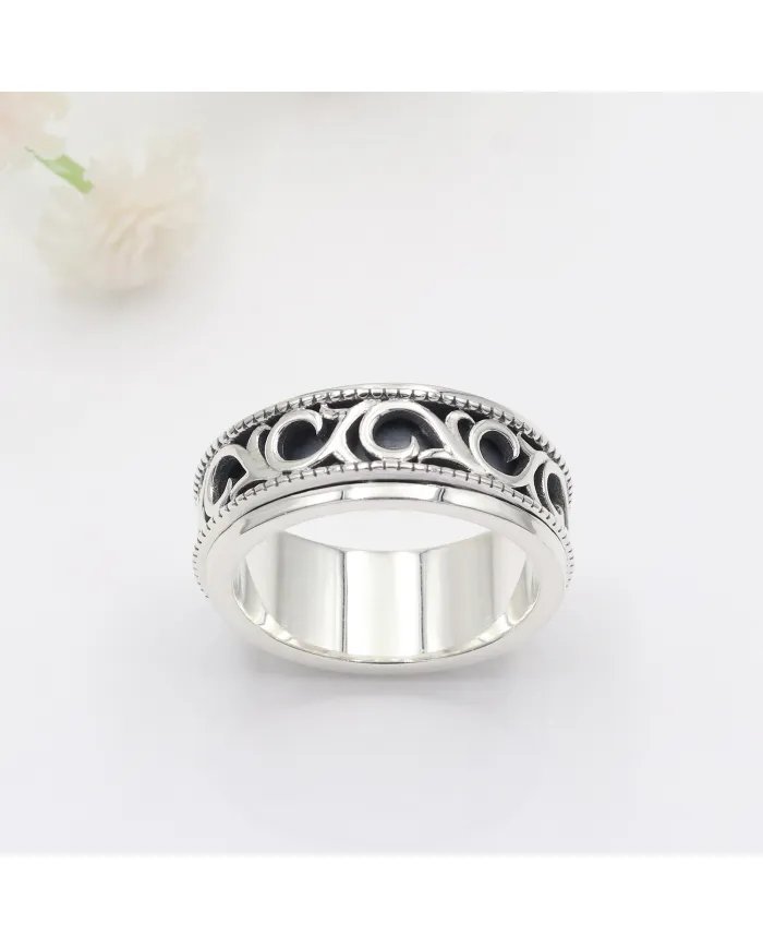 925 Sterling Silver Oxidized Spinner Ring – Anxiety Relief Fidget Jewelry