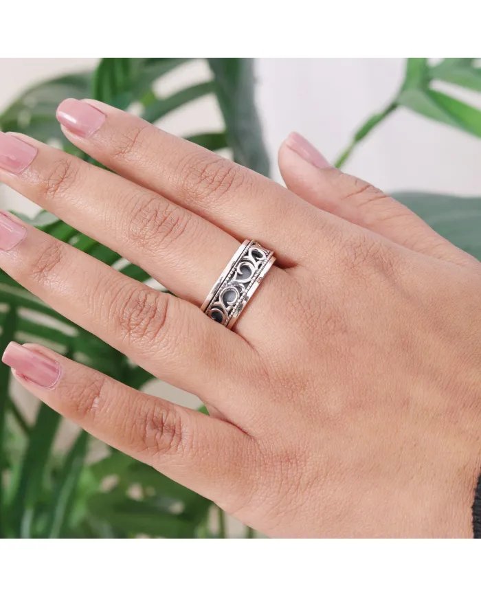 925 Sterling Silver Oxidized Spinner Ring – Anxiety Relief Fidget Jewelry