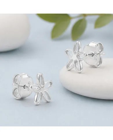 Charming Flower Stud Earrings – 925 Silver Modern Minimalist Jewelry