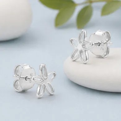 Charming Flower Stud Earrings – 925 Silver Modern Minimalist Jewelry