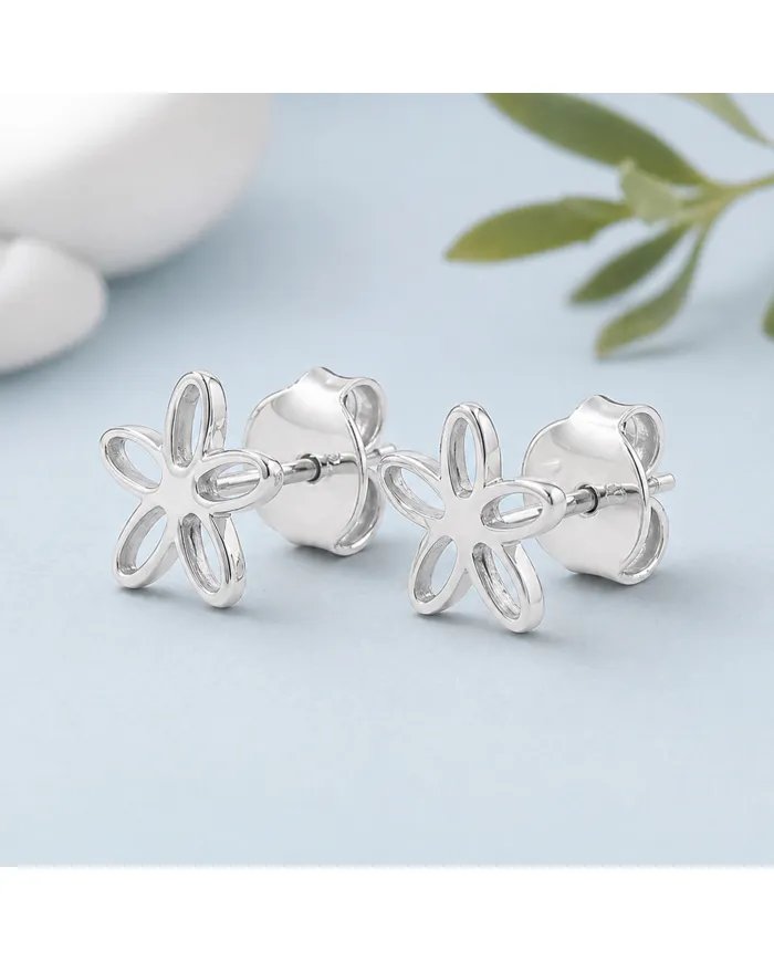 Charming Flower Stud Earrings – 925 Silver Modern Minimalist Jewelry