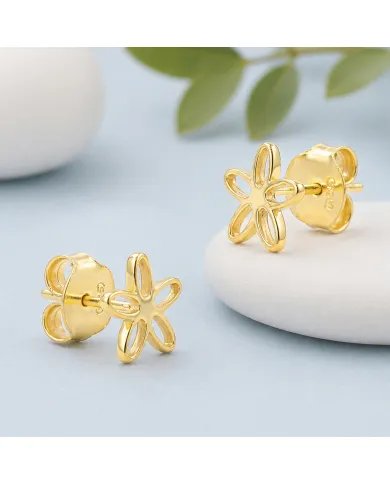 Charming Flower Stud Earrings – 925 Silver Gold Plated Modern Minimalist